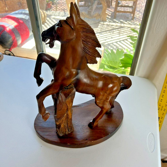 Hand Carved Rearing Stallion Sculpture Solid Wood 18” - Picture 3 of 15